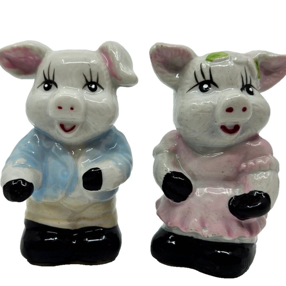 Vintage Anthropomorphic Pig Ceramic salt and pepper shakers